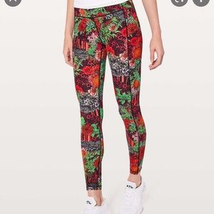 Floral Performance Leggings - Red & Green